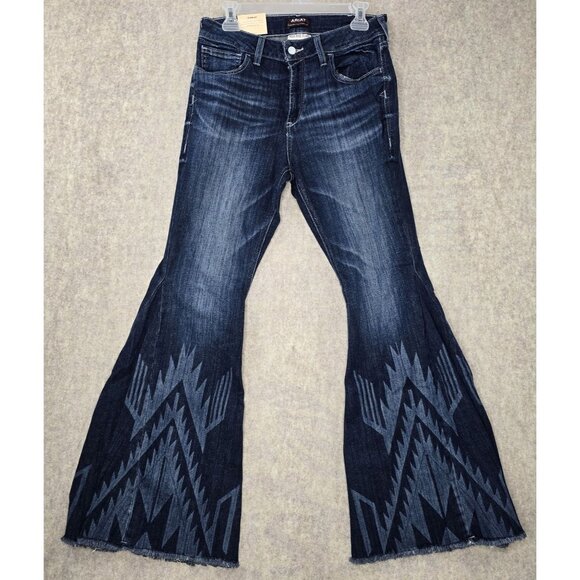 Ariat Womens High Rise Flare Jeans Chimayo Print Dark Wash Denim Size 30S - Picture 1 of 10